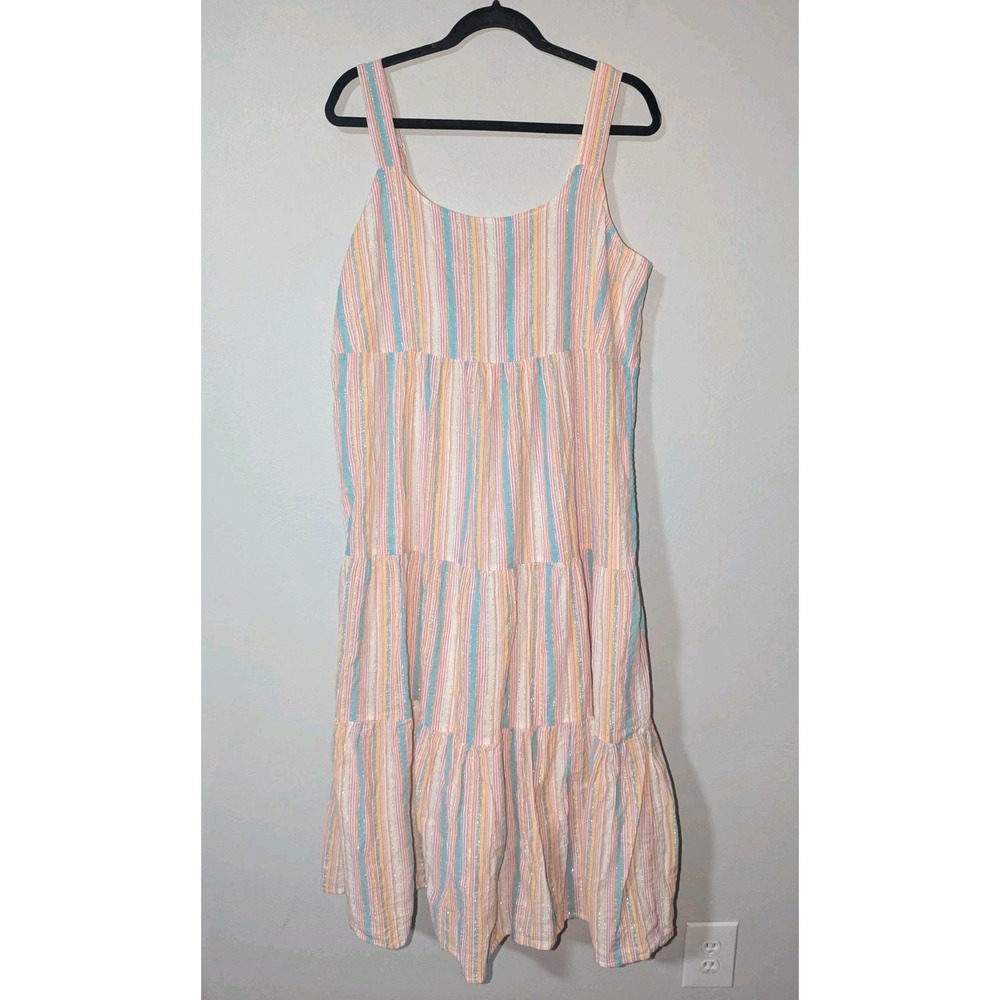 XL Linda Anderson Metallic Pastel Stripe Midi Dress